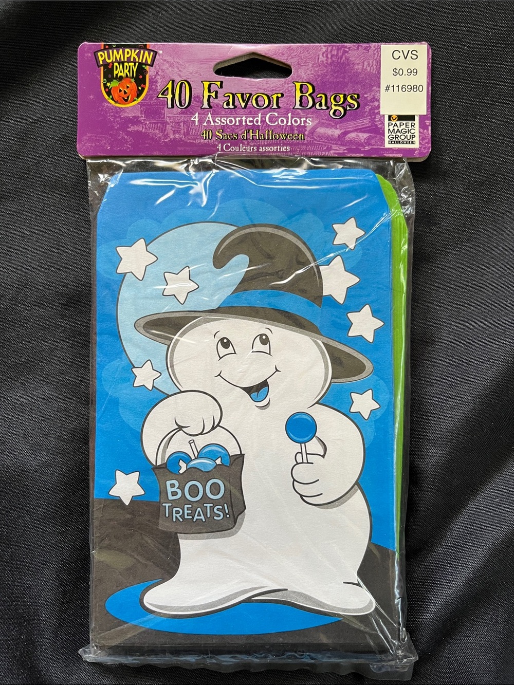 Vtg Pumpkin Party Halloween Friendly Ghost Paper Treat Bags 4 Colors 40 Bags NOS